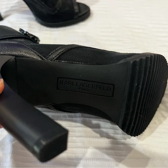 Women’s Karl Lagerfeld Black Sheer Jeweled Zipper Ankle Boots Size 6 - Picture 6 of 13